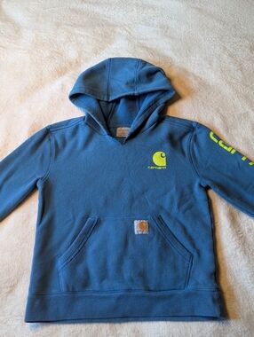 Carhartt Kids' Blue Hooded Pullover Sweatshirt with Logo